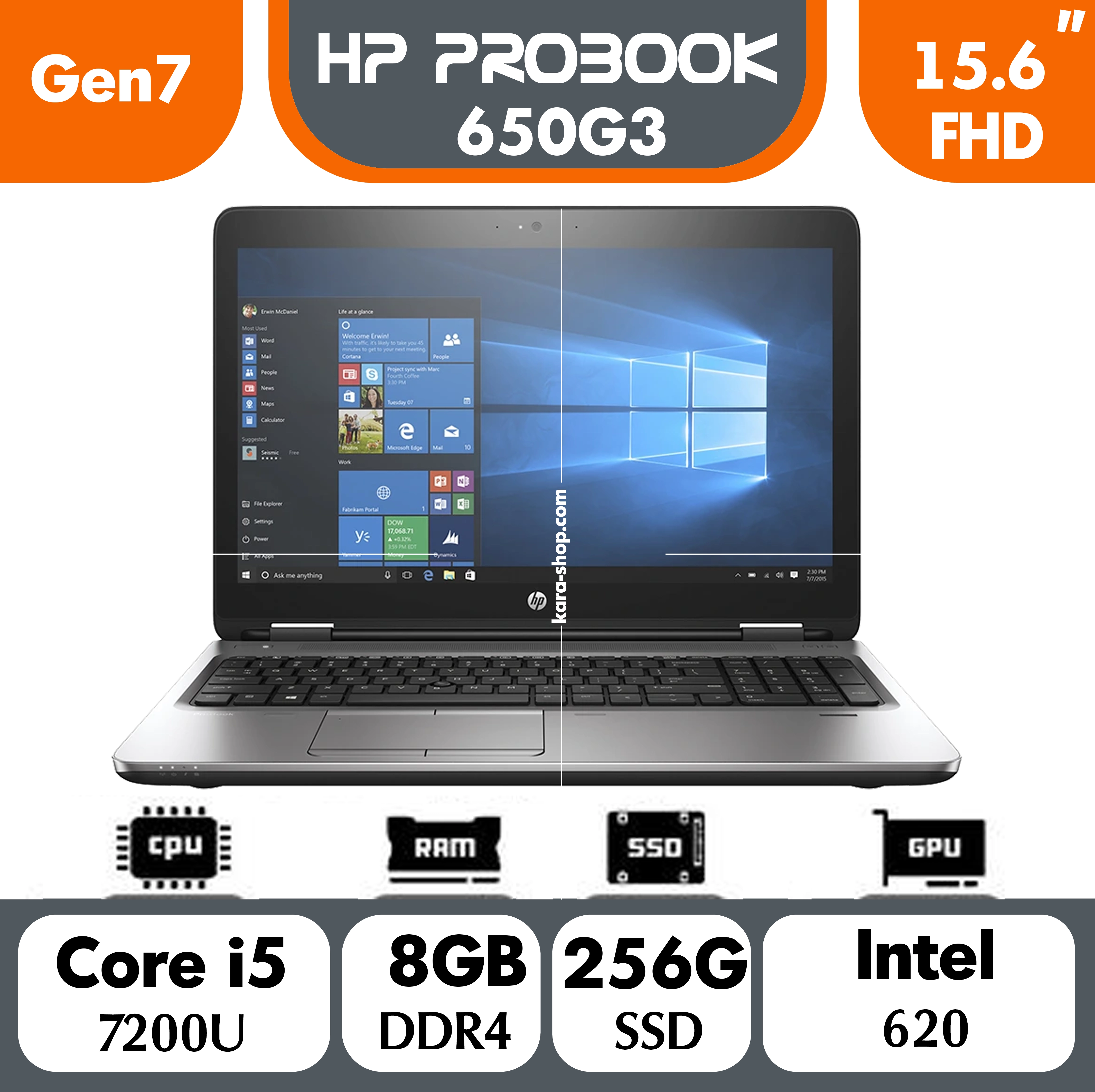 لپ تاپ استوک اچ پی پروبوک مدل HP Probook 650 G3 Core i7 Gen 7 | 8GB | SSD256GB| 15.6in