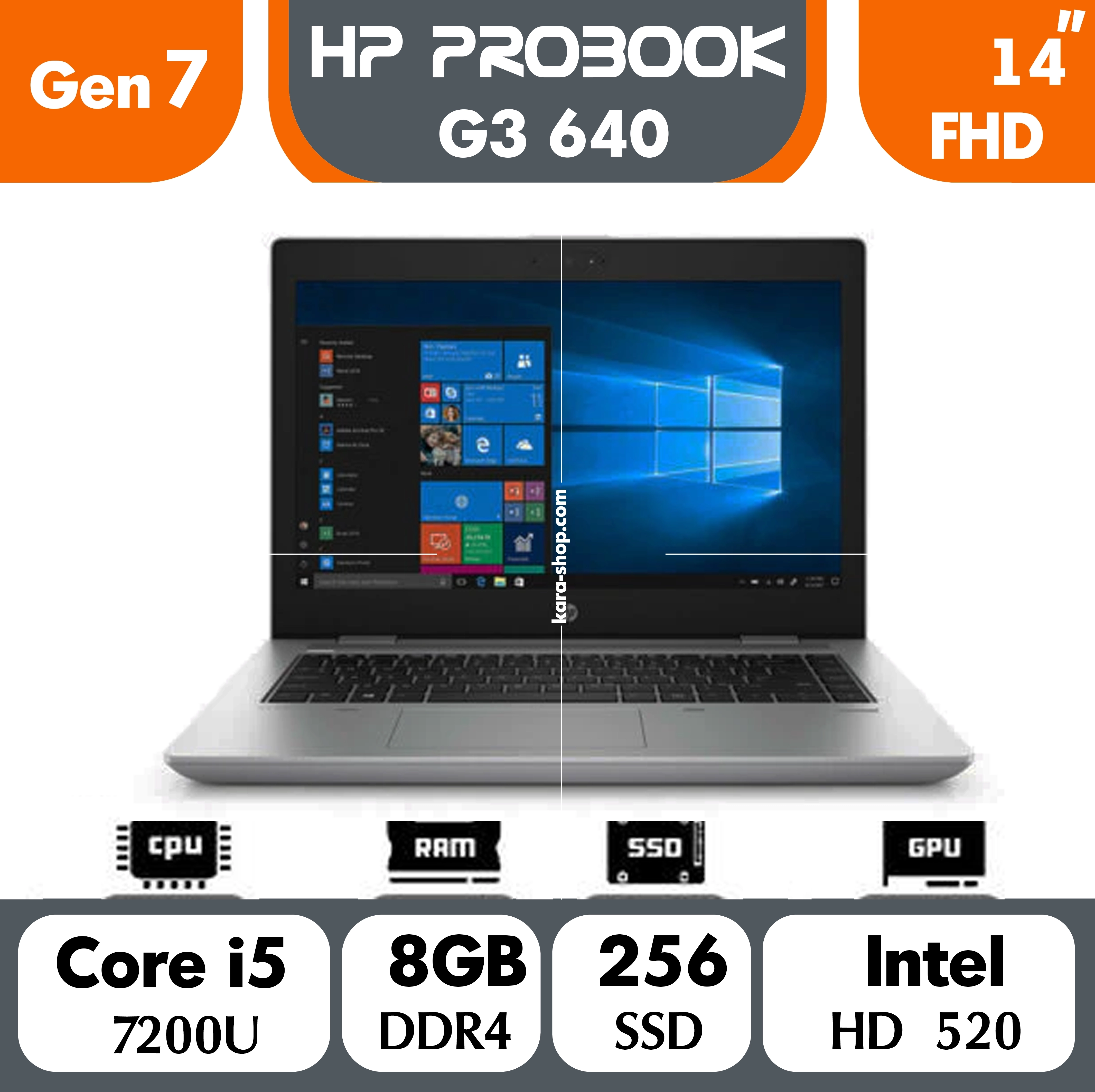 لپ تاپ استوک اچ پی پروبوک مدل HP Probook 640 G3 Core i5 Gen 7 | 8GB | SSD256GB| 14in